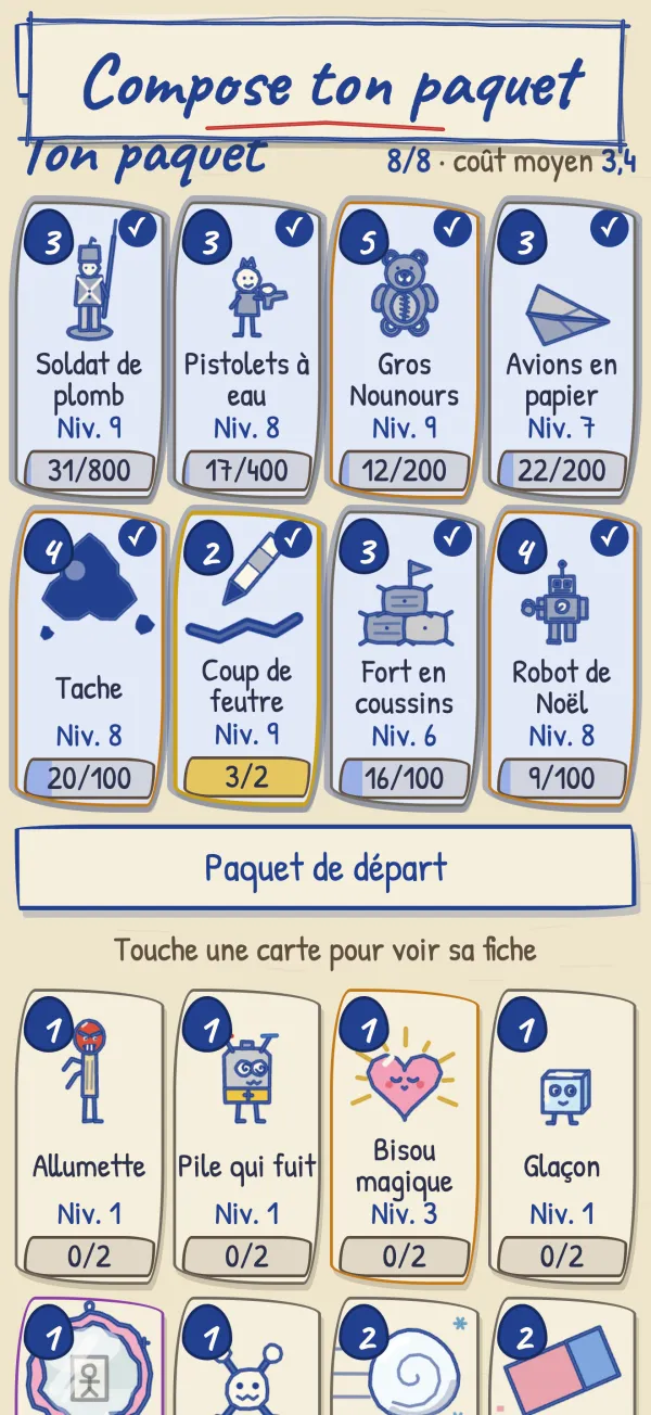 Le paquet de cartes : jouets et dessins